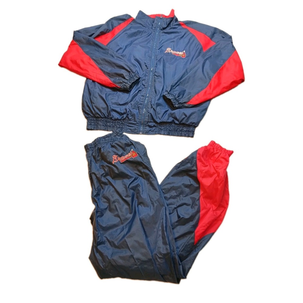 Vtg 80s 90s Atlanta Braves MLB Tracksuit Jacket & Matching Pants Flaws Mens L